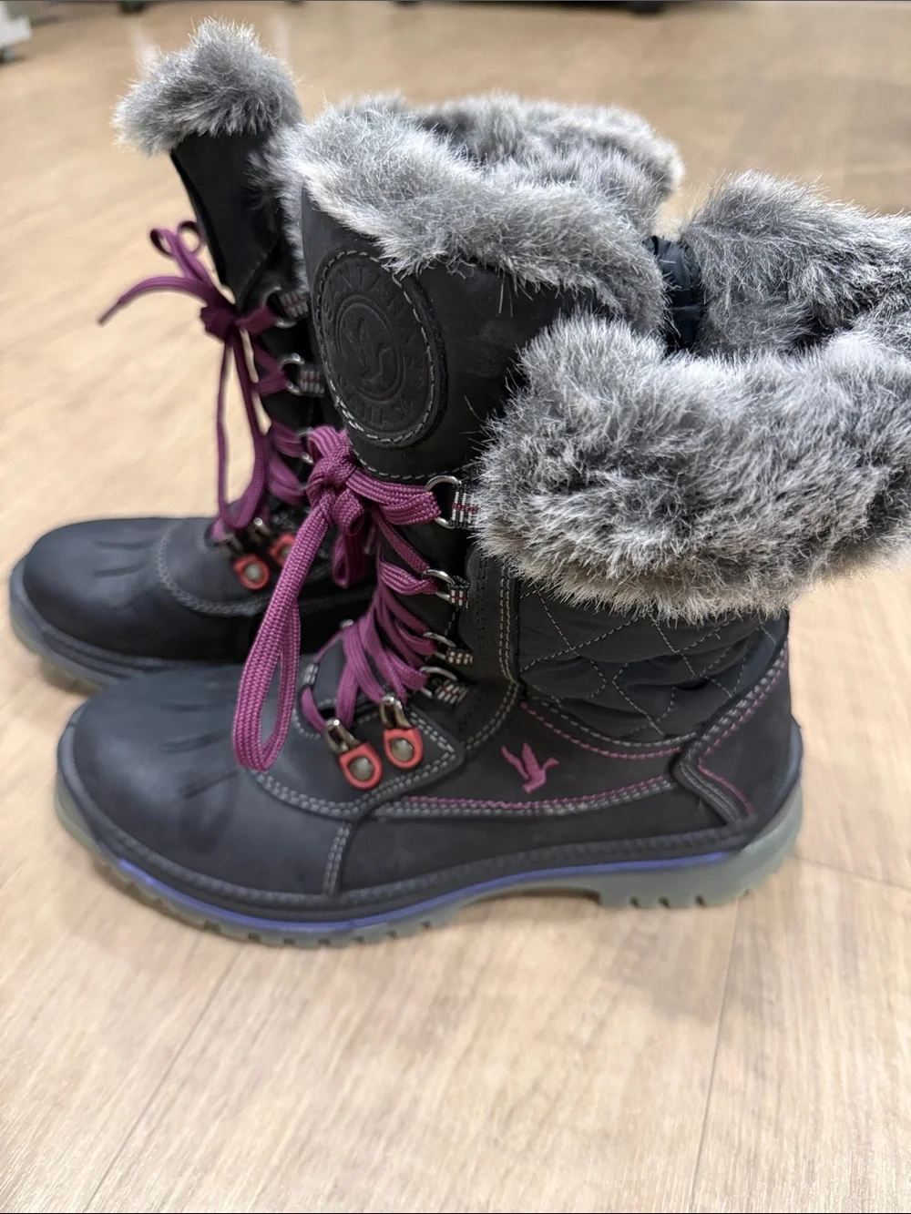 Santana Canada Madeline 2 Black Winter Boots with Gray Faux Fur